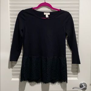 3/4 length sleeve sweater with lace detail bottom